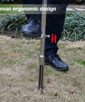 Person using 40 Inch Stainless Steel Soil Sampler Probe with Ejector Foot Pedal in a lawn for soil testing.