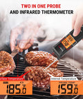 2-in-1 Infrared And Meat Probe Instant Read Thermometer For Cooking, measuring meat temperature on grill