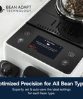 One Touch Automatic Espresso Machine With Integrated Grinder And Smart Milk Frother In Sleek White Delivers Eighteen Shop Quality Shots That Truly Hit Different Every Day with digital display showing Bean Adapt technology.