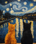 Cat Diamond Painting Kit for Adults 5D Full Drill Starry Night Diamond Art Set for Beginners, two cats by a starry river, 12x16 Inch