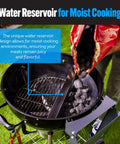 Slow N Sear Original Charcoal Basket For Weber 22 Inch Kettle Two Zone Smoker Attachment with water reservoir in use.
