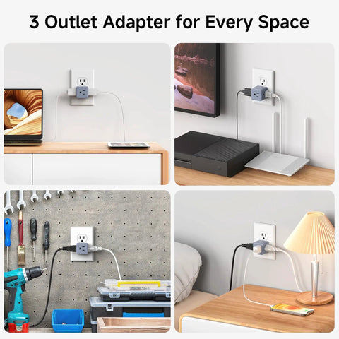 ETL Listed 3 Pack 3 Outlet Wall Adapter Cube Tap Grounded 3 Way Plug Splitter With 90 Degree Design Space Saving Power Splitter