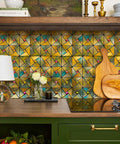 Windmill Glass Polished Rainbow Peel and Stick Backsplash Tile Kit for Kitchen Fireplace and Bathroom Aluminum Composite 3D Metal Look