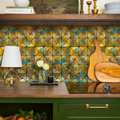 Windmill Glass Polished Rainbow Peel and Stick Backsplash Tile Kit for Kitchen Fireplace and Bathroom Aluminum Composite 3D Metal Look