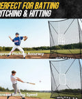 7x7 Baseball And Softball Net With Large Ball Collection System, Upgraded Triangular Base shown in outdoor use for batting practice