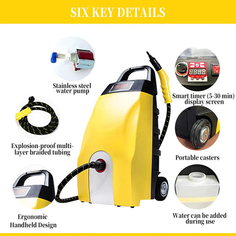 High Power 3000w Steam Cleaner With Continuous Vapor And Triple Safety System for deep cleaning with stainless steel pump and ergonomic design.