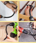 90 Degree Right Angle Driver Extension Kit with 11.6 Inch Bendable Soft Shaft in use for tight spaces and power drill extensions.