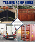 4-Piece Heavy-Duty Trailer Ramp Hinges, Weld-On Door Hinges For 4 To 10 Inch Heavy-Duty Doors, displayed with gates and containers