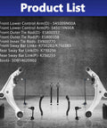 Front Suspension Lower Control Arm Set Of 12 With Ball Joint Bushings Front And Rear Stabilizer Sway Bar Link Tie Rod Boot Assembly Replacement For Nissan Maxima 2009 2010 2011 2012 2013 2014 K622059 K622054 image showing product components against gray background.