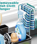Stainless Steel Sink Caddy With Sponge Holder And Brush Holder Plus Towel Rack And Soap Dispenser Kitchen Sink Organizer For Countertop Must Have Rustproof Easy To Clean Modern Black Finish with removable dish cloth hanger.