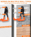 Heavy Duty Garage Hooks Set 20 Pack Wall Mount Utility Hangers For Organization Tool And Ladder Storage Orange With Mounting Screws Space Saving Garage Wall Mounts shown on various wall types