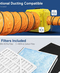 Powerful Beefed Up Three Stage Air Scrubber with MERV 10 filter, activated carbon and HEPA cleaner showing filters and ducts