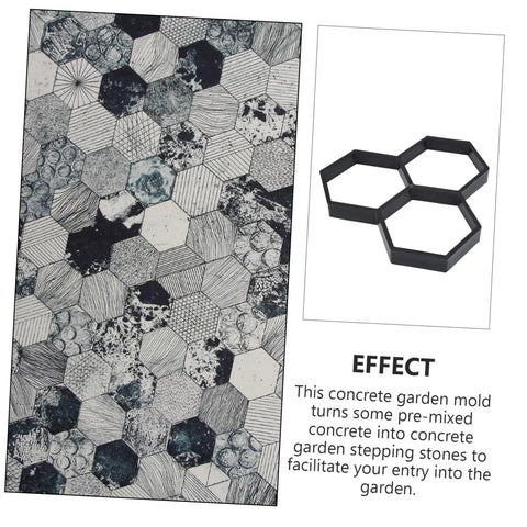 Hexagon Concrete Paving Mold Kit For DIY Projects Pro Grade shown with hexagonal garden path pattern and mold effect