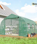 Walk In Tunnel Greenhouse With Shelves And Mesh Door For Easy Plant Care Great For Weekend Green Thumbs Outdoor Greenhouse With Two Tier Racks Windows PE Cover Perfect For Patio Garden on a patio
