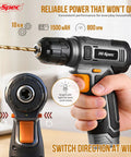8V USB Rechargeable Cordless Drill Set And Home Tool Kit, lightweight power drill driver held in hand, front view