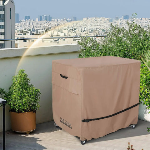 Waterproof Patio Cooler Cart Cover Fits 80-100 Quart Carts Up To 40In Long, 20In Wide, And 34In High shown on outdoor deck