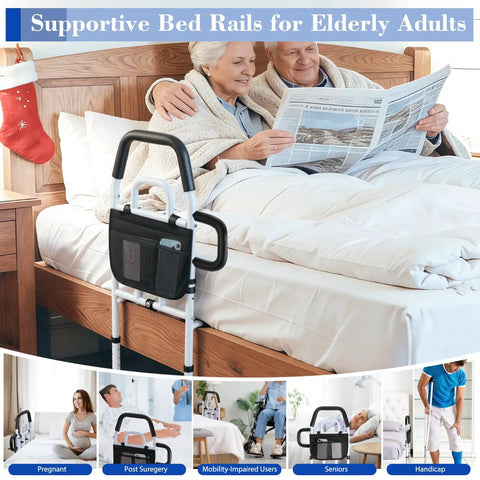 Easy Access Bed Rail For Seniors With No Slip Ergonomic Handle And Storage Pocket, ASTM Approved Safety Assist Rail, adjustable bed cane