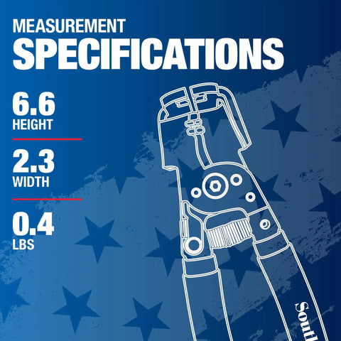 Diagram of Dual Cutter And Romex Box Jaw Wire Stripper For 12/2 14/2 NMB Jackets with measurements and blue star background