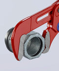 Swedish Pattern Pipe Wrench With S Shape Fast Adjust And Self Locking Action gripping metal fitting, showcasing precision and heavy-duty design.