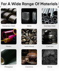 Die grinder burrs promo grid showing material compatibility across metals, plastic, wood, ceramic, stone.