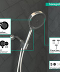 Rainfinity 3 Spray Handheld Shower Head Chrome Finish With EcoRight 1.75 GPM Water Saving Design shown mounted on wall
