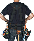 Pro Framer Combo System Tool Belt With Suspenders Do It All Rugged Heavy Duty Construction Pouch Set worn by a person from the back