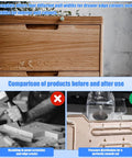 Comparison of drawer before and after using Premium Acrylic Cabinet Handle Template for Drawers and Doors Reusable Scratch Resistant Edge Cutout Guide