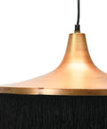 Close-up of Metal Fringe Pendant Light With Three Tiers For Dining Or Kitchen, showing tassel fringe detail and copper top