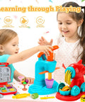 Children playing with 59 Piece 3 In 1 Dough Set For Kids Ages 3 To 8, Art Crafts Dough Tools Kit With Noodle Maker, Ice Cream Mold