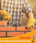 Builder using 2 Pack 6 Inch Concrete Trowel Set With Pointing And Gauging Trowels Carbon Steel Masonry Hand Tools on brick wall