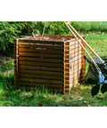Green Label Larch Wood Composter With Plug In System, Square 79 Cm, Solid Wood Garden Bin With 420 L Capacity, in a yard