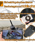 SC001 Wireless Spotting Scope Camera with WiFi for birding and digiscoping, displaying real-time target view on a smartphone screen.