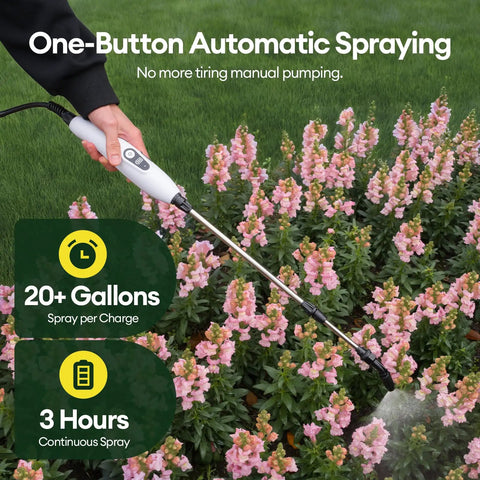 Person using 2 Gallon Battery Powered Sprayer With Automatic Pump, 2200mAh Battery to water garden
