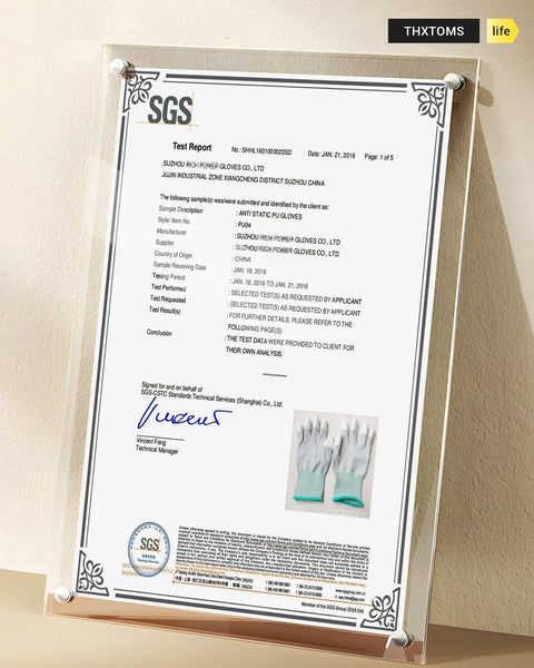 Test report for ESD Anti Static Gloves With Carbon Fiber For High Resistance Hand Protection, showing certification details.