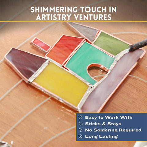 Stained glass project using Pro Grade Copper Foil Tape Quarter Inch By 108 Feet 2 Pack For Stained Glass DIY Projects Soldering Friendly Conductive Tape For Guitar Shielding EMI EMF Shielding Slug Control And Faraday Cage Builds.