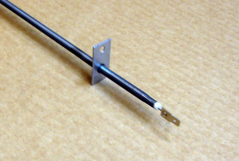 Close-up of metal connector end on Genuine OEM Broil Element 316203301 for Electric Ranges High Heat Oven Broiler Replacement on cardboard surface.