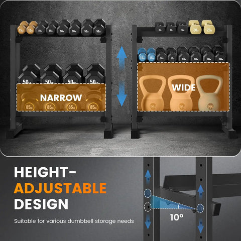 Heavy Duty Dumbbell Rack Stand For Home Gym, Rock Solid H Frame Workout Storage, Fully Adjustable Height And Angle, Tough Powder Coated Steel Easily Handles 1100 Pounds Without Breaking A Sweat