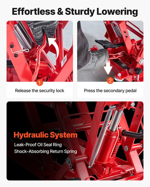 Hydraulic Motorcycle Lift Jack With 1500 Lbs Capacity, Portable ATV And Dirt Bike Hoist Stand With Four Wheels, Height Range 4.5 To 15.2 Inches, Foot Operated Hydraulic Lift For Easy Bike Maintenance