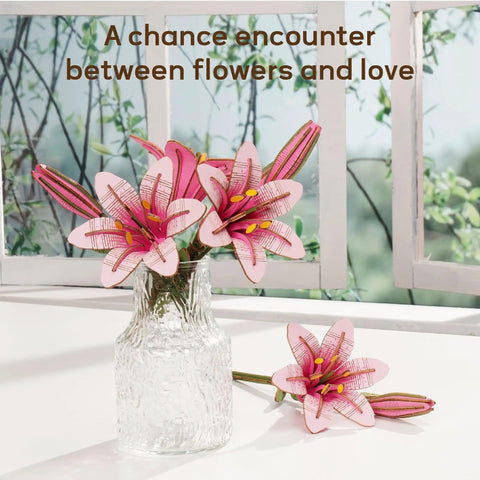 3D Wooden Lily Flower Puzzle DIY Kit For Home Decor And Relaxing Adult Crafts Artificial Wood Flower Gift For Valentine Day