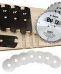 Carbide Stacking Dado Blade Set for 8 Inch Saws, 14 Pieces With Outer Blades, Five Two-Wing Chippers, Seven Shim Pack