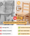 Before vs After image of a chair, showcasing White L Brackets For Wood Furniture 4 Pack Heavy Duty Corner Supports adding stability.