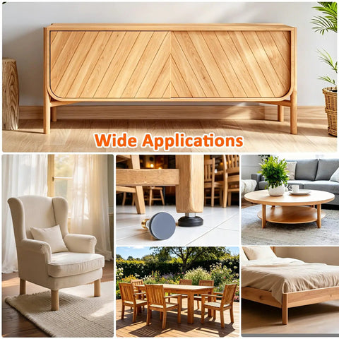 Game Changing Adjustable Furniture Levelers With Full Metal Threads And Teflon Glide Pads Smooth Operator Anti Wobble Foot Caps For Tables Chairs Cabinets And Sofas Total Floor Protection Kit Eight Pack on various furniture.