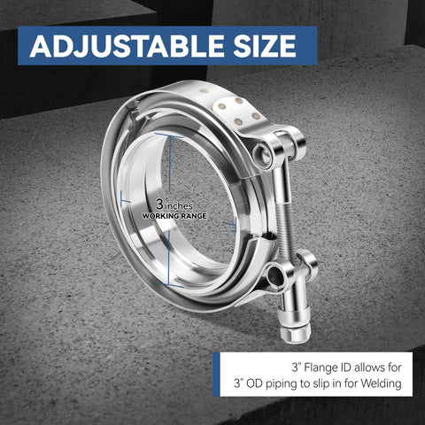 Beefy 3 Inch V Band Clamp Kit With Male And Female Flanges For Turbo And Exhaust Systems 304 Stainless Steel Quick Release