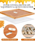 Beekeeping Beehive Parts Kit for 10 Frame Hive with telescoping top cover, oval bee escape, and queen excluder shown.