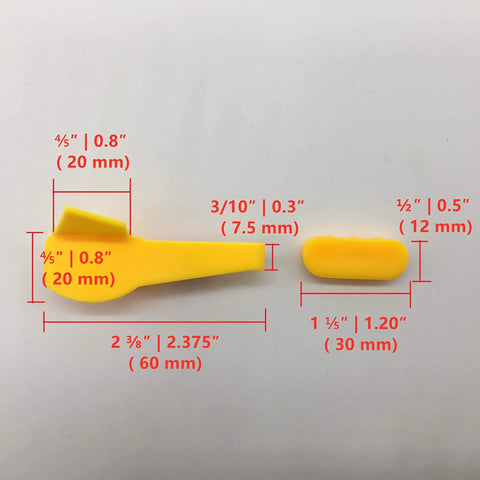 Beefy Pro Grade Insert Kit dimensions with yellow nylon rim edge protector and wheel guard for tire changer tool.