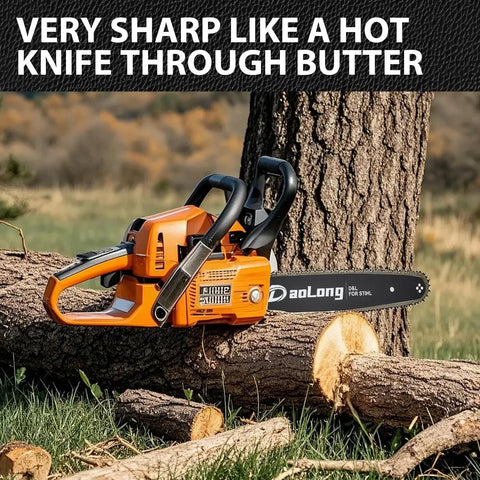Chainsaw cutting log illustrating 16 Inch Chainsaw Bar And Chain Kit With 3/8 LP Pitch And.043 Gauge 55 Drive Links Fits MS170 MS180C.