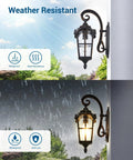 Dusk To Dawn Outdoor Wall Light With Built In Sensor No Fuss Easy Install Auto On Off At Night Waterproof Exterior Lantern Black Roman Style 17.7 Inch Sconce Weather Resistant