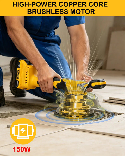 Tile Vibration Tool For 20V Battery With 8 Speed Leveling, Pro Grade Suction Cup, used by worker on floor