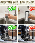 Cleaning instructions for Electric Salt And Pepper Grinder Set With Type C Fast Charging, washable base shown under water