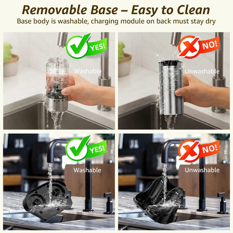 Cleaning instructions for Electric Salt And Pepper Grinder Set With Type C Fast Charging, washable base shown under water